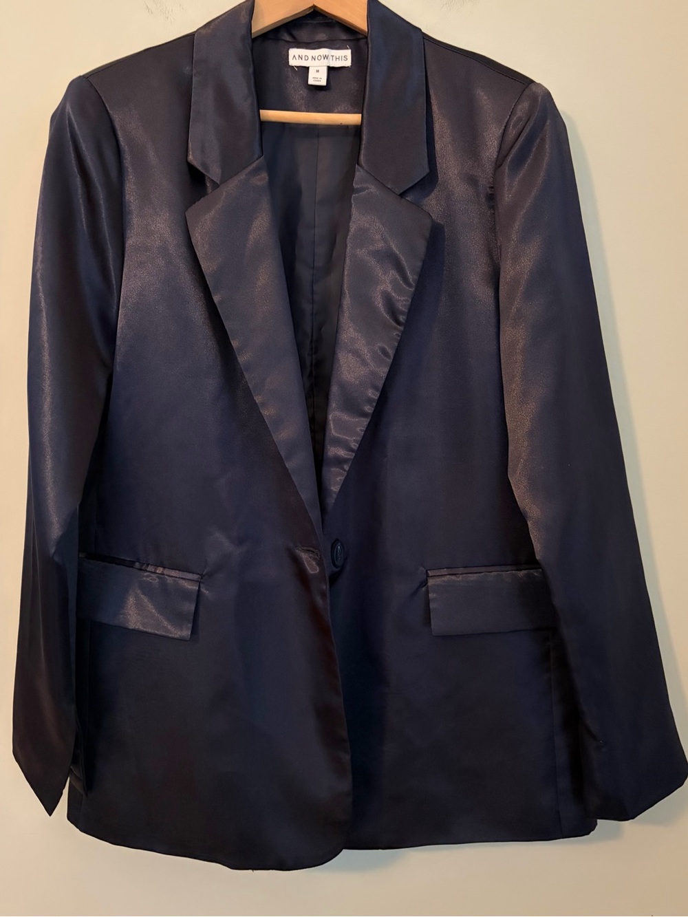 And Now This Midnight Blue / Purple Satin Single-Button Blazer Size Medium
